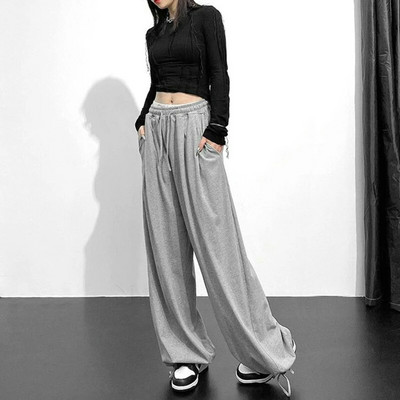 Y2k mados laisvalaikio laisvos vintažinės vasarinės plonos sportinės kelnės moteriškos elastinės senovinės kelnės aukštu liemeniu moteriškos plačios kelnės