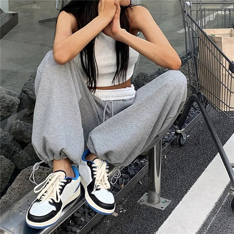 Y2k mados laisvalaikio laisvos vintažinės vasarinės plonos sportinės kelnės moteriškos elastinės senovinės kelnės aukštu liemeniu moteriškos plačios kelnės