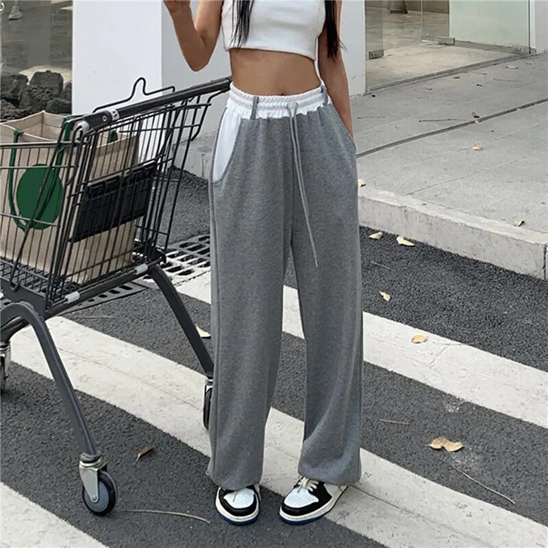 Y2k mados laisvalaikio laisvos vintažinės vasarinės plonos sportinės kelnės moteriškos elastinės senovinės kelnės aukštu liemeniu moteriškos plačios kelnės