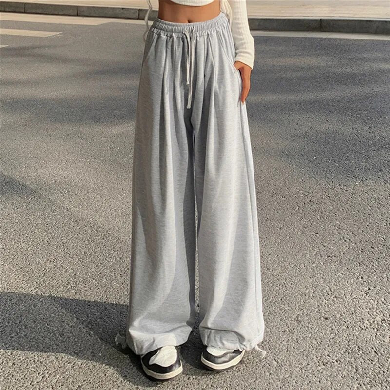 Y2k mados laisvalaikio laisvos vintažinės vasarinės plonos sportinės kelnės moteriškos elastinės senovinės kelnės aukštu liemeniu moteriškos plačios kelnės