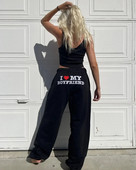 Pantaloni de sport imprimați I Love My Boyfriend Y2k Pantaloni largi cu șnur cu talie elastică înaltă Pantaloni largi de antrenament casual, vintage
