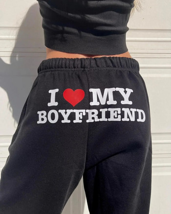 I Love My Boyfriend Printed Sweatpants Y2k Υψηλή ελαστική μέση Φαρδύ παντελόνι Vintage casual χαλαρό παντελόνι γυμναστικής