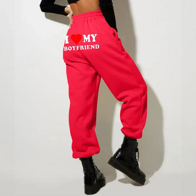 Pantaloni de sport imprimați I Love My Boyfriend Y2k Pantaloni largi cu șnur cu talie elastică înaltă Pantaloni largi de antrenament casual, vintage