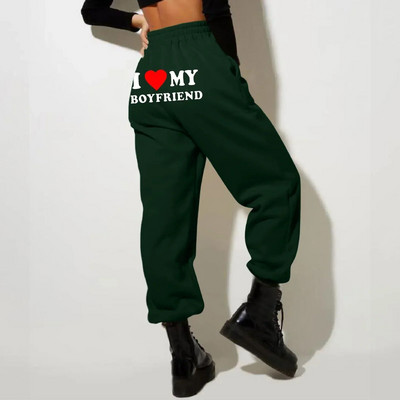 Pantaloni de sport imprimați I Love My Boyfriend Y2k Pantaloni largi cu șnur cu talie elastică înaltă Pantaloni largi de antrenament casual, vintage