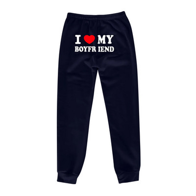 Pantaloni de sport imprimați I Love My Boyfriend Y2k Pantaloni largi cu șnur cu talie elastică înaltă Pantaloni largi de antrenament casual, vintage