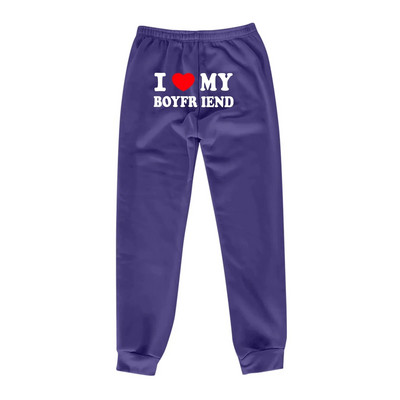 Pantaloni de sport imprimați I Love My Boyfriend Y2k Pantaloni largi cu șnur cu talie elastică înaltă Pantaloni largi de antrenament casual, vintage