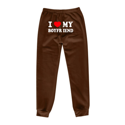 Pantaloni de sport imprimați I Love My Boyfriend Y2k Pantaloni largi cu șnur cu talie elastică înaltă Pantaloni largi de antrenament casual, vintage