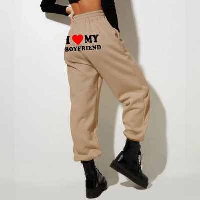 Pantaloni de sport imprimați I Love My Boyfriend Y2k Pantaloni largi cu șnur cu talie elastică înaltă Pantaloni largi de antrenament casual, vintage