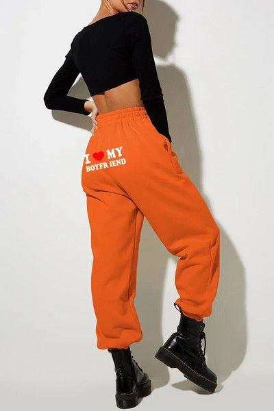 Pantaloni de sport imprimați I Love My Boyfriend Y2k Pantaloni largi cu șnur cu talie elastică înaltă Pantaloni largi de antrenament casual, vintage