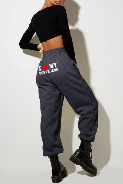 Pantaloni de sport imprimați I Love My Boyfriend Y2k Pantaloni largi cu șnur cu talie elastică înaltă Pantaloni largi de antrenament casual, vintage