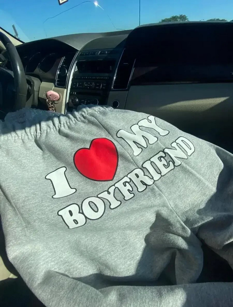 I Love My Boyfriend Spausdintos sportinės kelnės Y2k aukštu elastiniu juosmeniu su raišteliu maišytu kelnės Vintažinės laisvalaikio laisvos mankštos kelnės