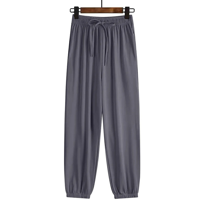 Ženske trenirke od ledene svile Ženske opuštene savijene noge Ljetne tanke trenirke visokog struka Ženske hlače za žene s elastičnim strukom