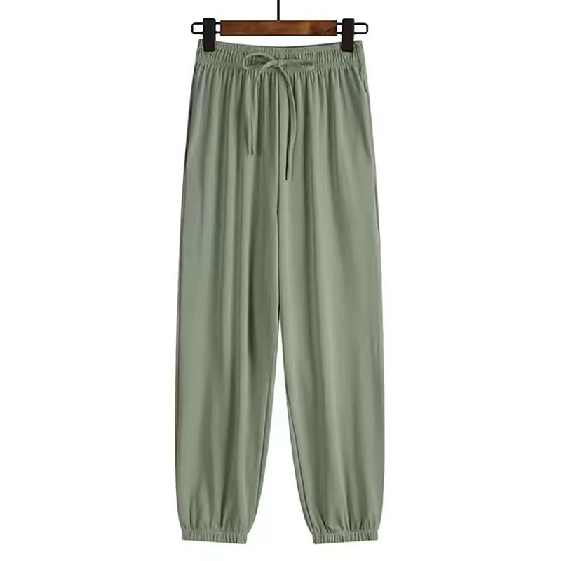 Ženske trenirke od ledene svile Ženske opuštene savijene noge Ljetne tanke trenirke visokog struka Ženske hlače za žene s elastičnim strukom