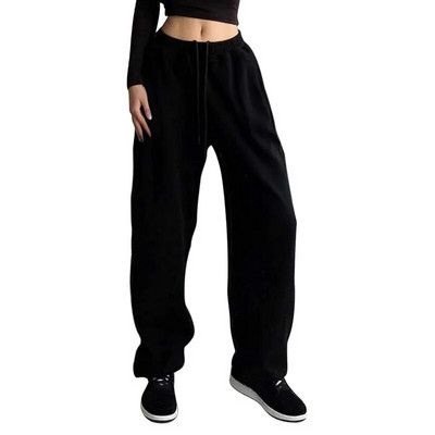 Moteriškos kelnės Juodos bėgimo sportinės kelnės Moteriškos kelnės Baggy sportinės kelnės Pilkos bėgimo kelnės aukšto juosmens prakaito laisvalaikio kelnės moterims