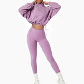Haina de iarna tinuta Fitness Crop Top Sporturi active 2 buc Haine de antrenament pentru femei Seturi Set de antrenament 2 piese pentru femei