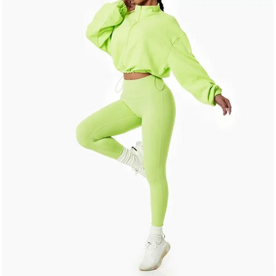Haina de iarna tinuta Fitness Crop Top Sporturi active 2 buc Haine de antrenament pentru femei Seturi Set de antrenament 2 piese pentru femei