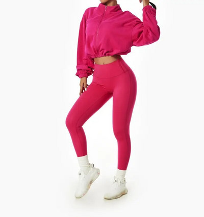 Haina de iarna tinuta Fitness Crop Top Sporturi active 2 buc Haine de antrenament pentru femei Seturi Set de antrenament 2 piese pentru femei