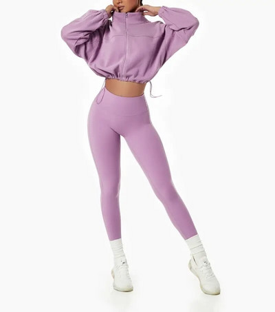 Haina de iarna tinuta Fitness Crop Top Sporturi active 2 buc Haine de antrenament pentru femei Seturi Set de antrenament 2 piese pentru femei