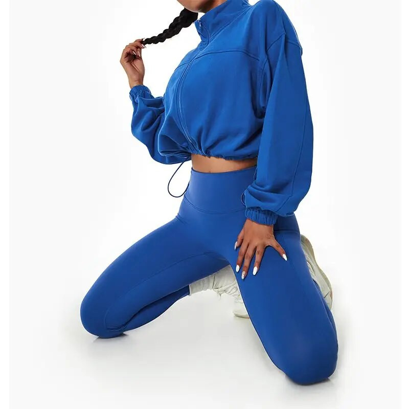 Talvemantel Outfit Fitness Crop Top Active dressipluusid 2tk Treeningriided naistele Komplektid Naiste 2-osaline treeningkomplekt