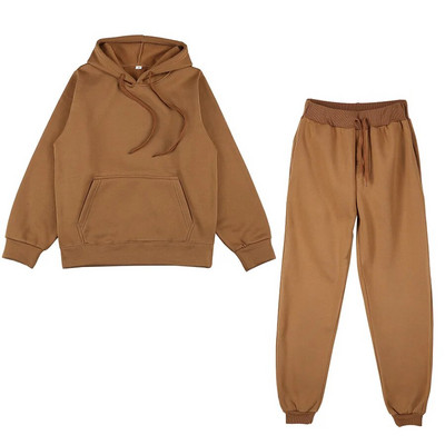 Trening de damă, plin, cu glugă, costume sport, toamnă, caldă, hanorace, ocazional, cu mânecă lungă, hanorace și pantaloni, fleece, set de două piese