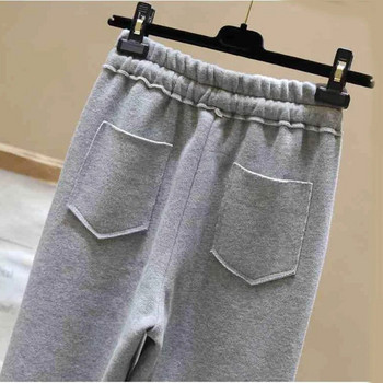 Σέξι ψηλόμεσο φλις φλις φούτερ παντελόνι με τσέπη Φθινόπωρο 2024 Χειμώνας μαύρο λευκό φαρδύ Joggers Γυναικείο παντελόνι φούτερ