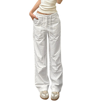 Дамски панталони с шнур с 2 джоба Карго панталони с ниска талия и еластична лента Дамски спортни панталони Леки спортни панталони Дамски
