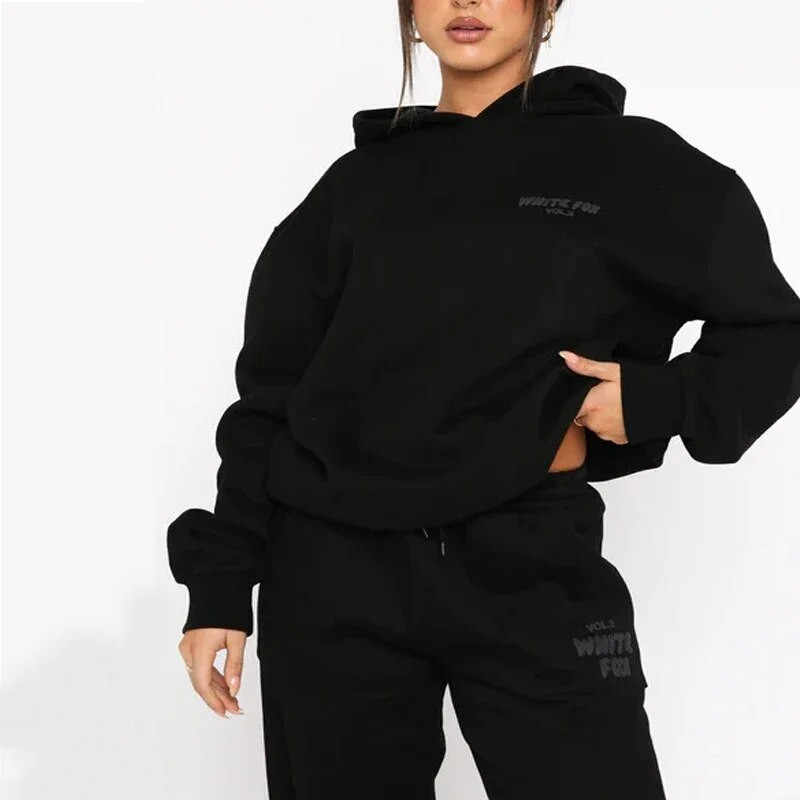 Naiste vabaajaprinteriga kaheosalised kapuutsid, kevadised pikkade varrukatega kapuutsiga dressipluus, lahtised topid Naiste spordirõivad disainerülikonnad tänavarõivastele