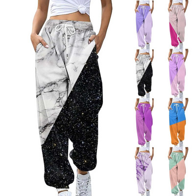 Модни дамски свободни цветни ежедневни панталони със страничен джоб Есенни спортни панталони с шнурове Сладко момиче Панталони с широки крачоли Спортни панталони Дамски