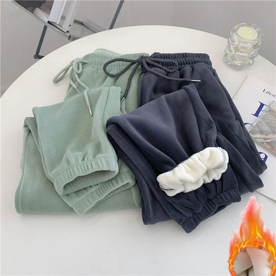 Thicken Warm Pants for Women Fall Winter 2023 Korean Fashion Fleece Sweatpants Office Ladies Oversized Wide Leg Pants