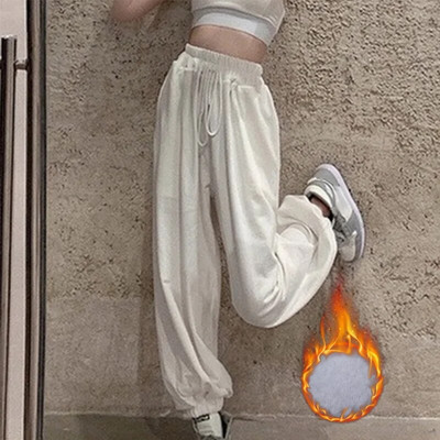 Storos šiltos kelnės moterims Rudens žiema 2023 m. Korėjos madingos vilnos džemperiai Moterims didelės plačios kelnės