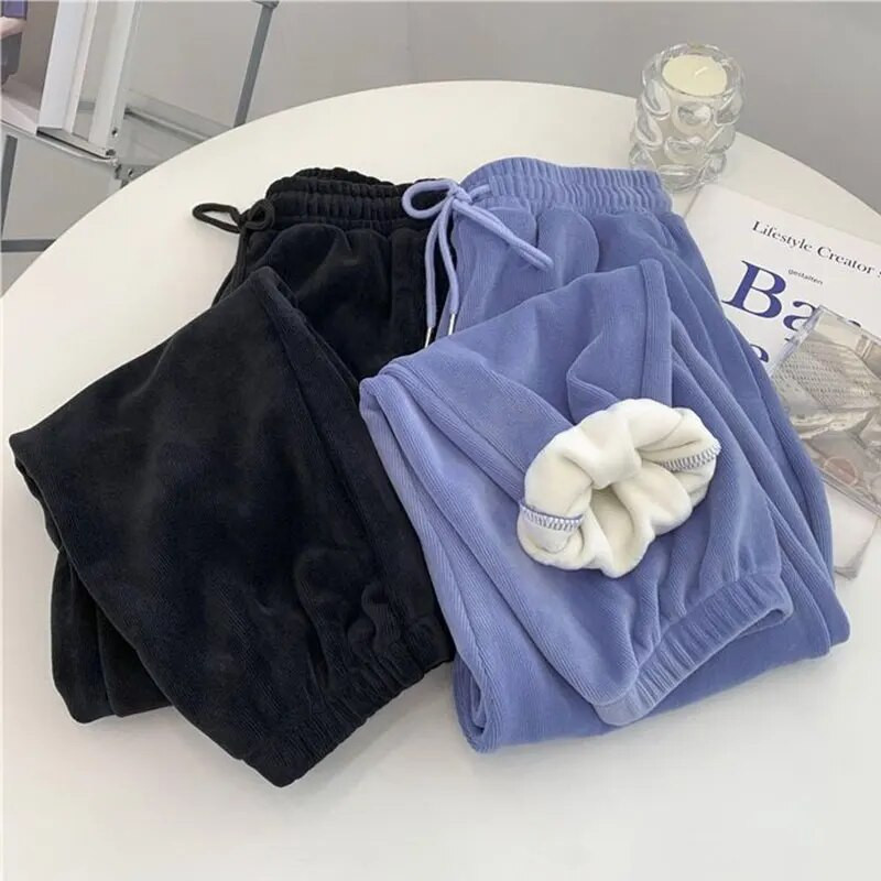 Storos šiltos kelnės moterims Rudens žiema 2023 m. Korėjos madingos vilnos džemperiai Moterims didelės plačios kelnės