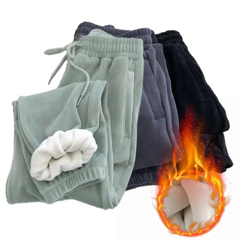 Storos šiltos kelnės moterims Rudens žiema 2023 m. Korėjos madingos vilnos džemperiai Moterims didelės plačios kelnės