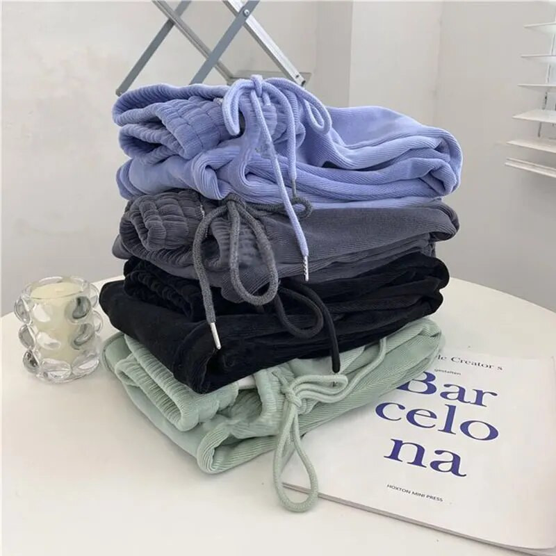 Storos šiltos kelnės moterims Rudens žiema 2023 m. Korėjos madingos vilnos džemperiai Moterims didelės plačios kelnės