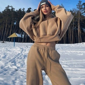 Trening de culoare solidă pentru femei, ocazional, calduros, hanorac cu mânecă lungă, pantaloni de jogger, seturi de două piese, hanorace de iarnă + pantaloni, costume sport, 2022