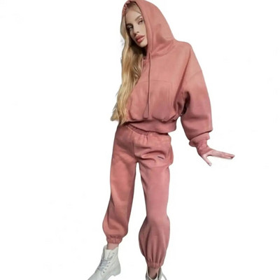 Trening de culoare solidă pentru femei, ocazional, calduros, hanorac cu mânecă lungă, pantaloni de jogger, seturi de două piese, hanorace de iarnă + pantaloni, costume sport, 2022