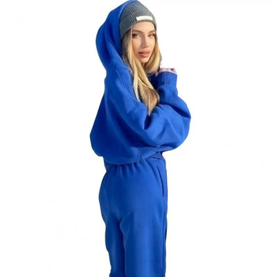 Trening de culoare solidă pentru femei, ocazional, calduros, hanorac cu mânecă lungă, pantaloni de jogger, seturi de două piese, hanorace de iarnă + pantaloni, costume sport, 2022