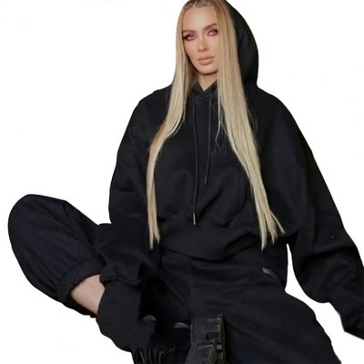 Trening de culoare solidă pentru femei, ocazional, calduros, hanorac cu mânecă lungă, pantaloni de jogger, seturi de două piese, hanorace de iarnă + pantaloni, costume sport, 2022