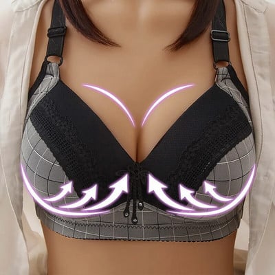 Thin Plus Size Underwear Women Push Up Bra Plaid Lace Floral Pendant Seamless 46/105 B C Large Breast Bras Wireless Bralette New