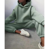 Trening de damă, plin, cu glugă, costume sport, toamnă, caldă, hanorace, ocazional, cu mânecă lungă, hanorace și pantaloni, fleece, set de două piese