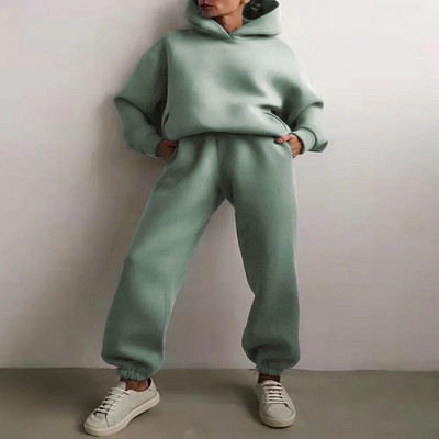 Trening de damă, plin, cu glugă, costume sport, toamnă, caldă, hanorace, ocazional, cu mânecă lungă, hanorace și pantaloni, fleece, set de două piese