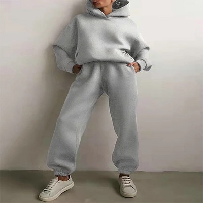 Trening de damă, plin, cu glugă, costume sport, toamnă, caldă, hanorace, ocazional, cu mânecă lungă, hanorace și pantaloni, fleece, set de două piese