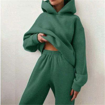 Trening de damă, plin, cu glugă, costume sport, toamnă, caldă, hanorace, ocazional, cu mânecă lungă, hanorace și pantaloni, fleece, set de două piese