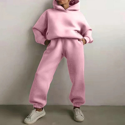 Trening de damă, plin, cu glugă, costume sport, toamnă, caldă, hanorace, ocazional, cu mânecă lungă, hanorace și pantaloni, fleece, set de două piese
