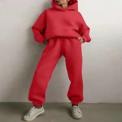 Trening de damă, plin, cu glugă, costume sport, toamnă, caldă, hanorace, ocazional, cu mânecă lungă, hanorace și pantaloni, fleece, set de două piese