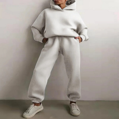Trening de damă, plin, cu glugă, costume sport, toamnă, caldă, hanorace, ocazional, cu mânecă lungă, hanorace și pantaloni, fleece, set de două piese
