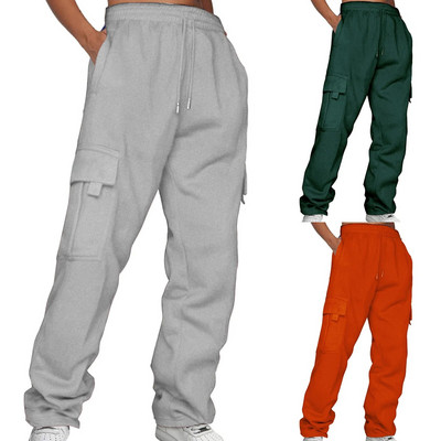 Pantaloni pentru damă, solidi, cu șnur, cu talie elastică, cu buzunar Pantaloni comozi pentru femei