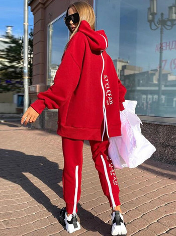 Βασικά γυναικεία γράμματα φούτερ 2 τεμαχίων Σετ αθλητικές φόρμες μόδας φθινοπωρινό γυναικείο παντελόνι Κορέας και πουλόβερ με κουκούλα Streetwear