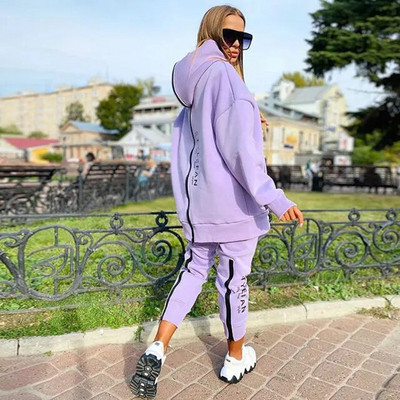 Hanorace de bază cu litere pentru femei Seturi de 2 piese Trening Costum la modă Toamnă Femei Coreea Pantaloni și pulover Îmbrăcăminte de stradă cu glugă