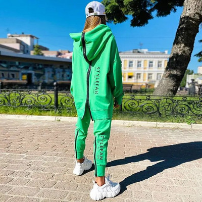 Hanorace de bază cu litere pentru femei Seturi de 2 piese Trening Costum la modă Toamnă Femei Coreea Pantaloni și pulover Îmbrăcăminte de stradă cu glugă