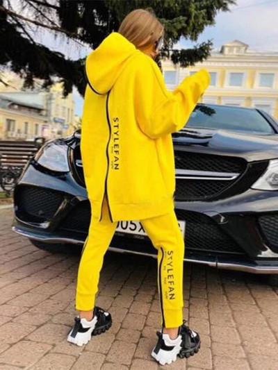 Hanorace de bază cu litere pentru femei Seturi de 2 piese Trening Costum la modă Toamnă Femei Coreea Pantaloni și pulover Îmbrăcăminte de stradă cu glugă